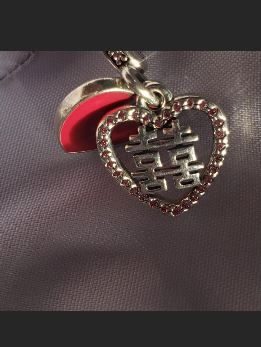 Pandora Silver Heart Charm with Pink Crystals and Pink Enamel Almost NEW